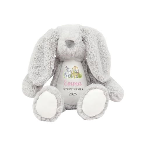 Personalised My First Easter Bunny Soft Toy with Name and Year - Pink Script