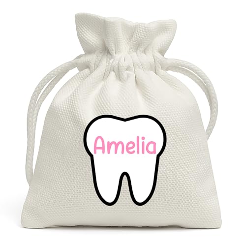 Pink Tooth Fairy drawstring pouch with custom name