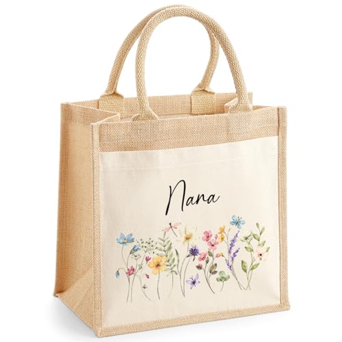 Personalised Nana Wild Flowers Jute Tote Bag with Name product image