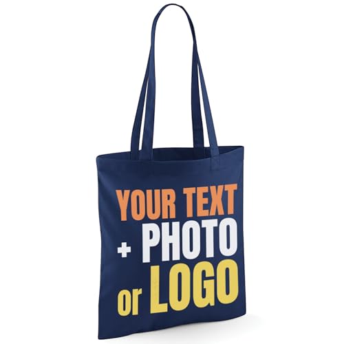 Navy cotton tote bag with custom print artwork