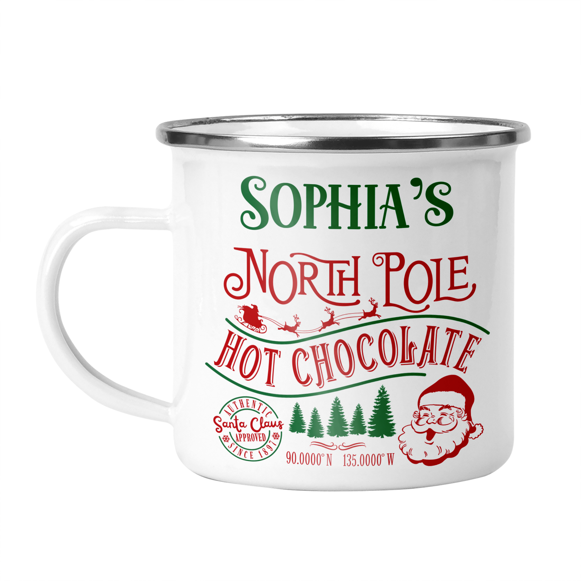 Personalised North Pole Hot Chocolate Enamel Mug - Chicken Craft Ltd