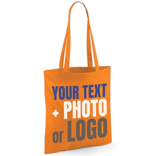 Orange cotton tote bag with custom print artwork