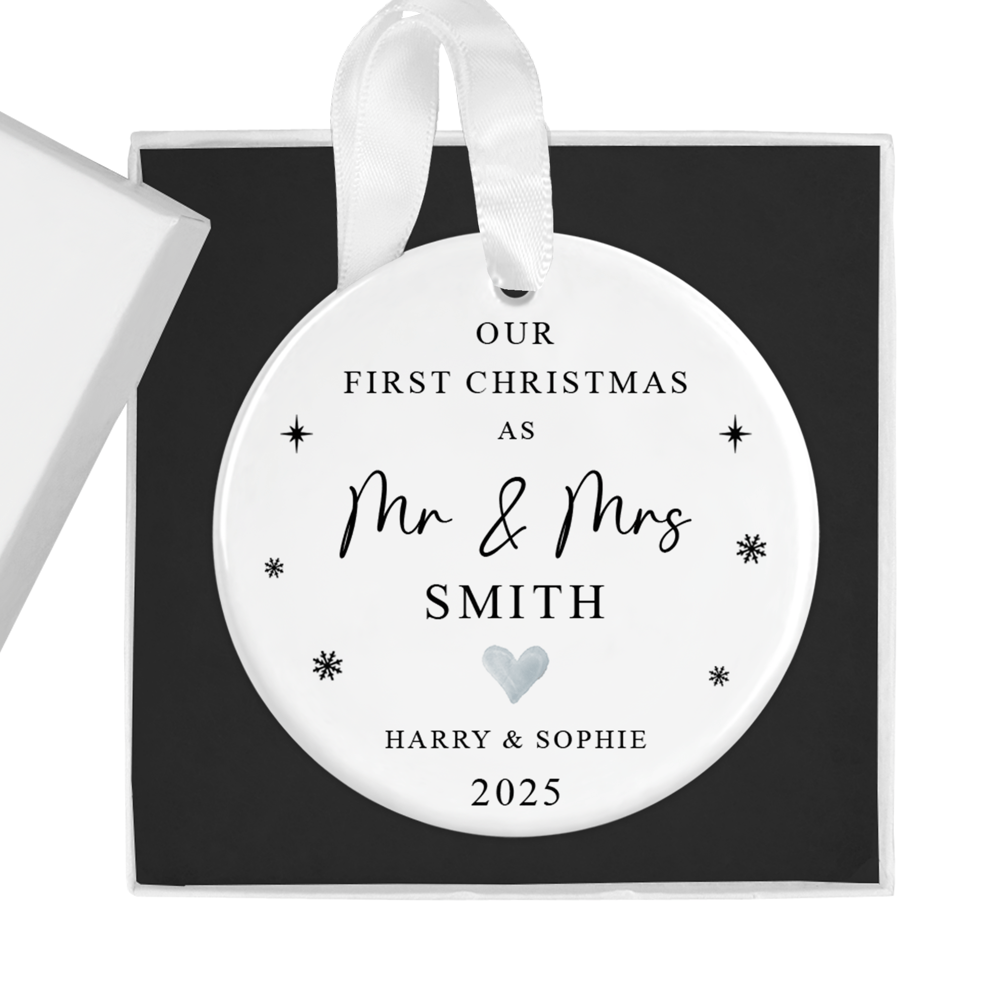 Personalised Our First Christmas as Mr & Mrs Ornament with Gift Box - Chicken Craft Ltd