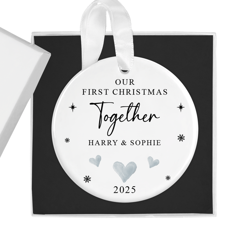 Personalised ceramic ornament with our first christmas together artwork
