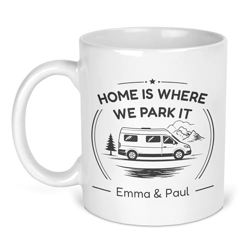 Personalised Panel Van Grey Home Is Where We Park It Ceramic Mug with Name