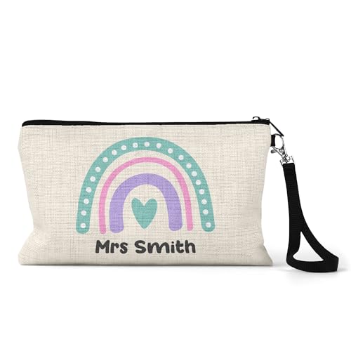 Personalised pastel rainbow pencil case with heart and name