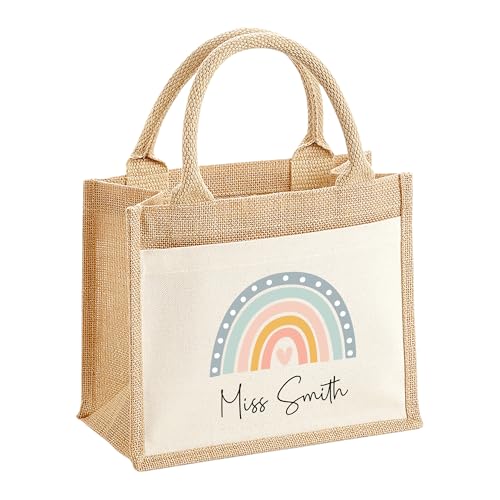 Personalised Pastel Rainbow Jute Tote Bag with Name