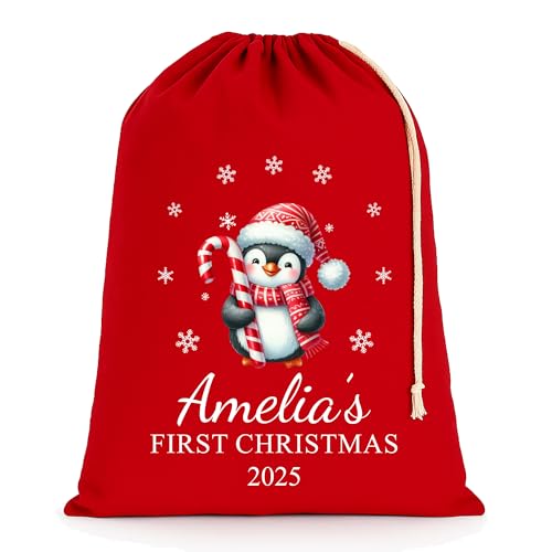 Personalised Penguin Christmas Santa Sack with Name