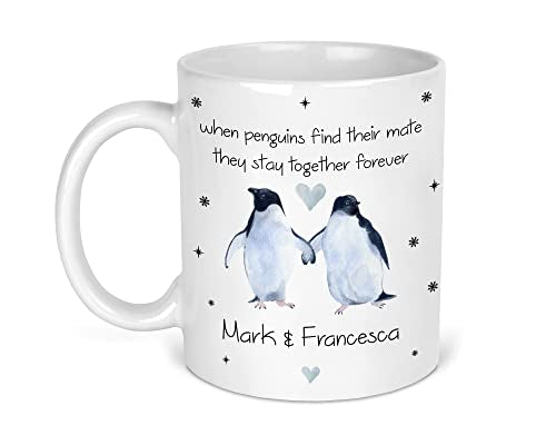 Personalised Penguin Couple Mug with Names