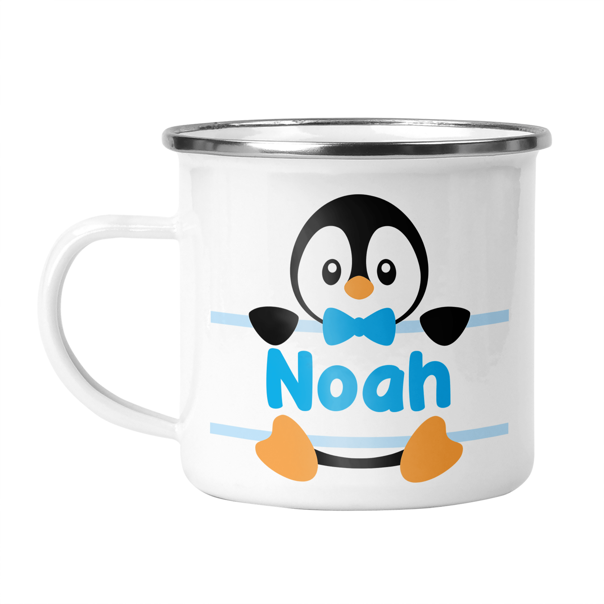 Personalised Penguin Enamel Mug - Pink, Blue or Grey - Chicken Craft Ltd