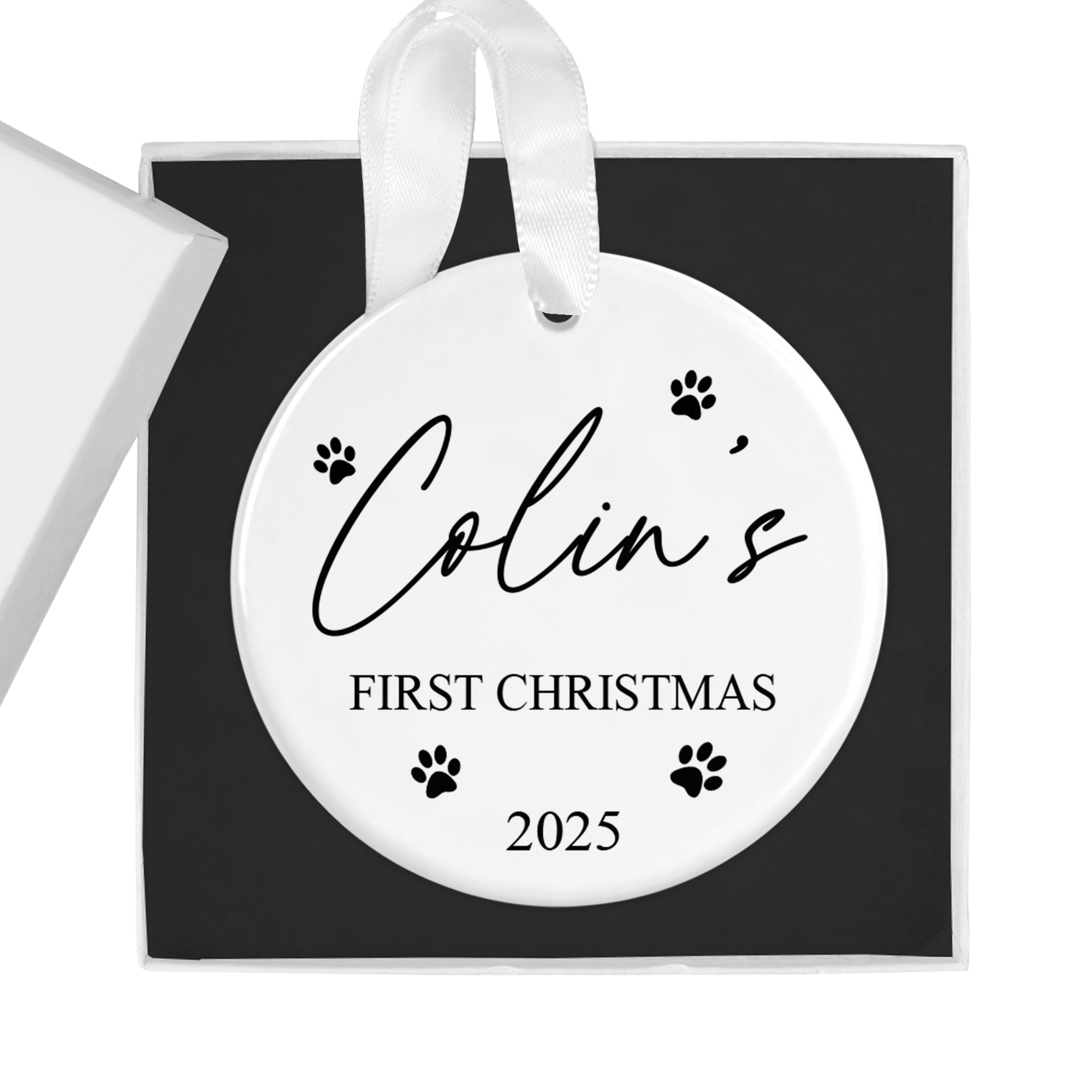 Personalised Pet’s First Christmas Paw Prints Ornament with Gift Box - Chicken Craft Ltd