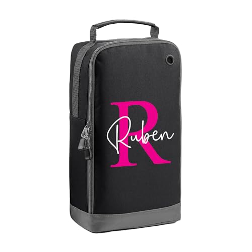 Black kids boot bag with pink initial design
