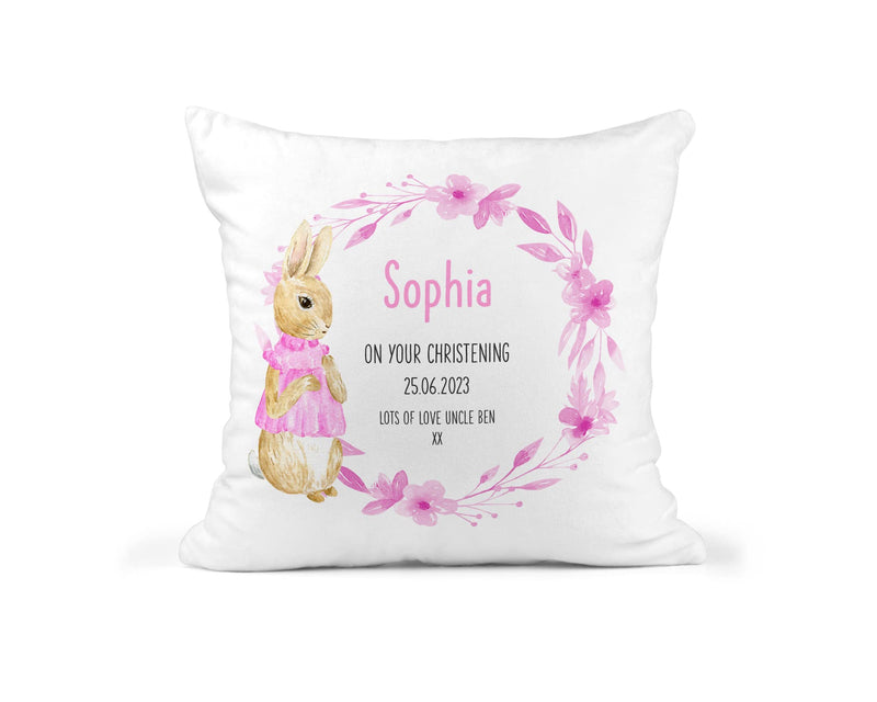 Personalised Pink Rabbit Christening Cushion additional product photo