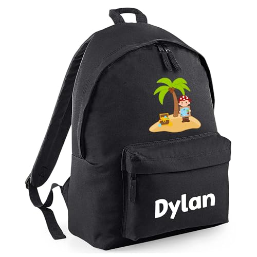 Personalised Pirate Island - Black Kids Backpack with Name product image