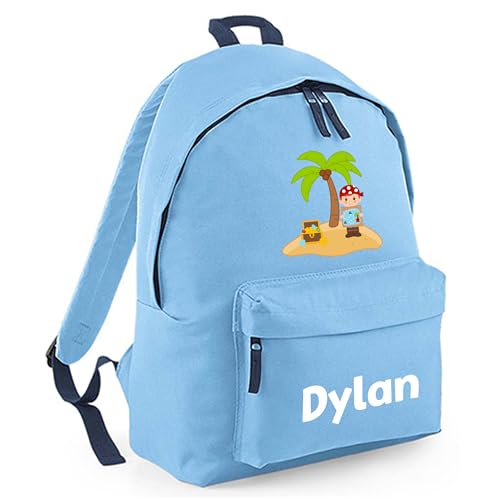 Personalised Pirate Island - Light Blue Kids Backpack with Name product image