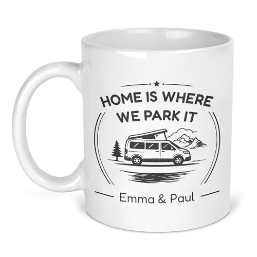 Personalised Pop Top Grey Home Is Where We Park It Ceramic Mug with Name