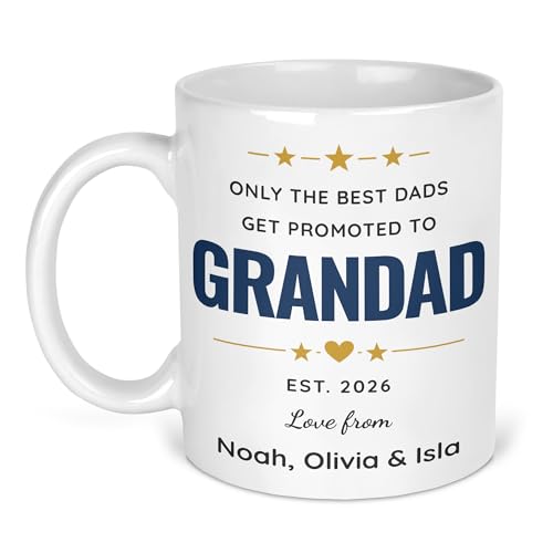 Promoted to Grandad ceramic mug with names and year design