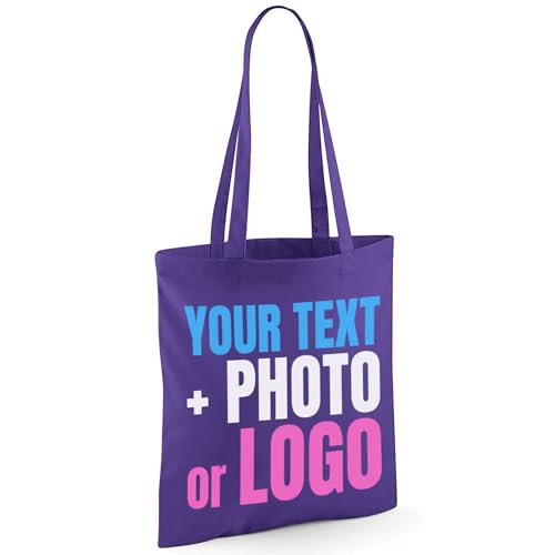 Purple cotton tote bag with custom print artwork