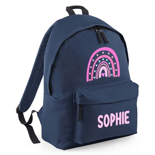 Personalised Rainbow Hearts - Navy Kids Backpack with Name product image