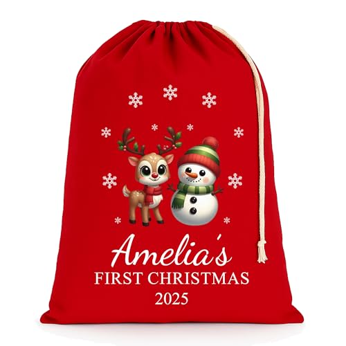 Personalised Reindeer Snowman Christmas Santa Sack with Name