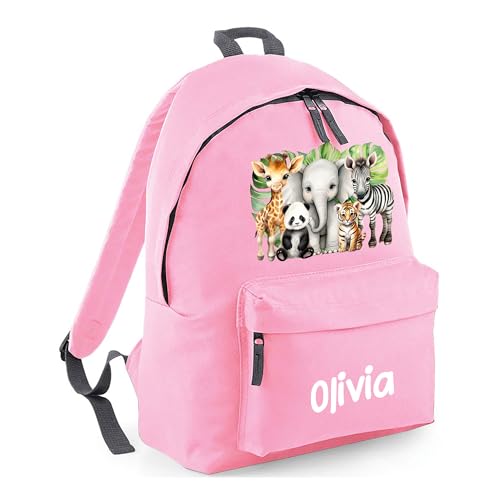 Personalised Safari Animals - Pink Kids Backpack with Name product image