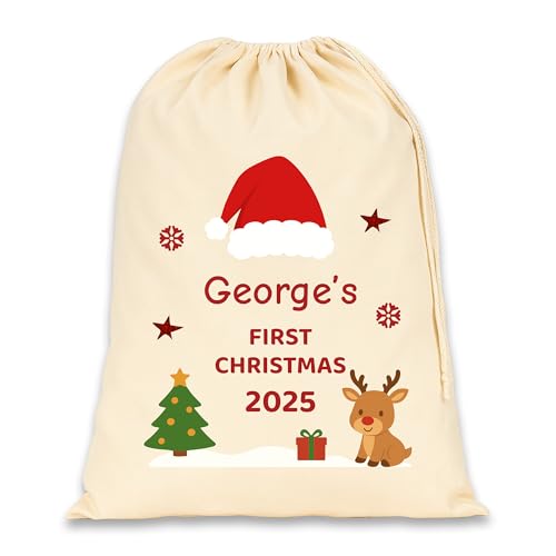 Personalised Santa Hat Scene Christmas Santa Sack with Name