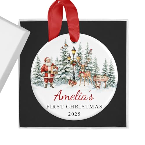 Personalised Santa Scene First Christmas Bauble with Box