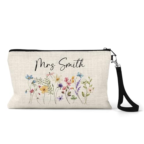 Soft floral watercolour teacher pencil case with custom name.