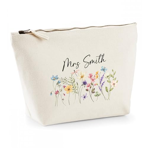 Personalised Teacher Gift - Custom Name Floral Pencil Case - Wildflower Zip Ca