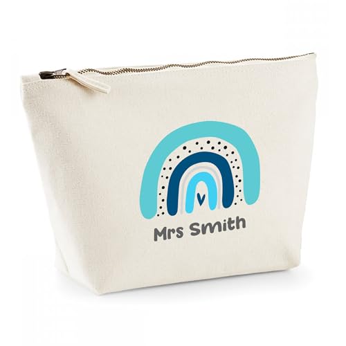 Personalised Teacher Gift - Custom Name Pencil Case with Blue Rainbow Design