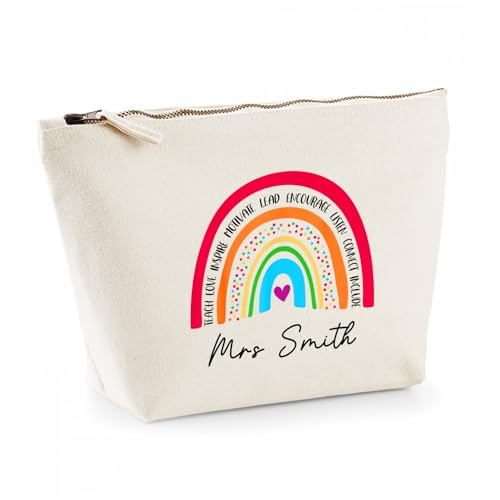 Personalised Teacher Gift - Custom Name Pencil Case with Bright Rainbow and Mo