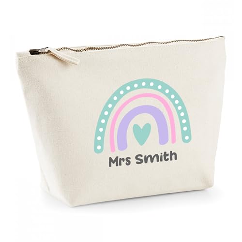 Personalised Teacher Gift - Custom Name Pencil Case with Pastel Rainbow Design