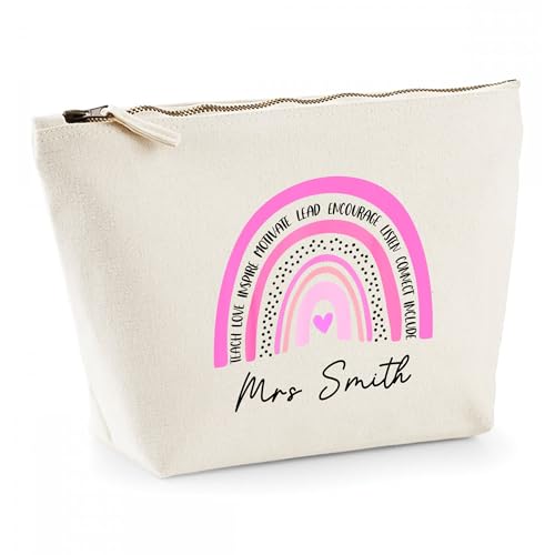 Personalised Teacher Gift - Custom Name Pencil Case with Pink Inspirational Ra