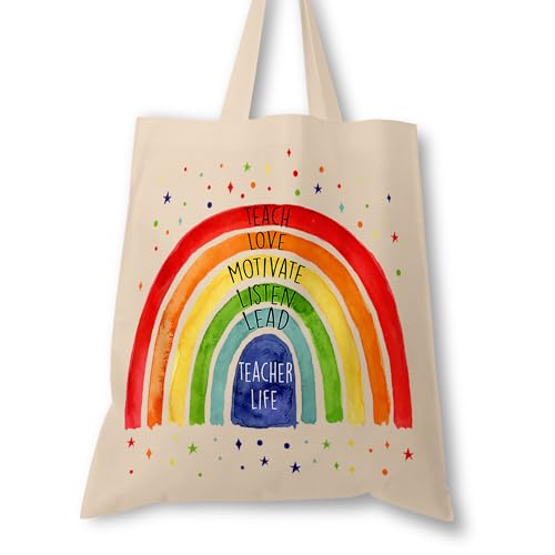 Personalised Teacher Rainbow teacher tote bag with name