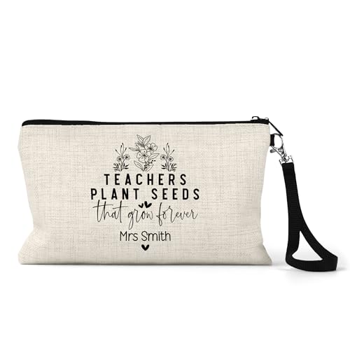Teachers Plant Seeds quote teacher pencil case with custom name.