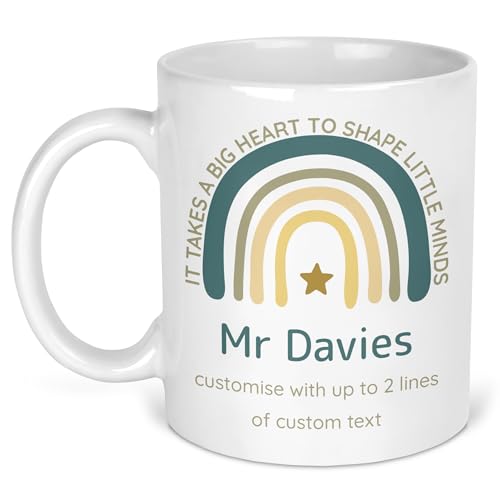 Teal & Yellow Rainbow teacher mug with custom name and message