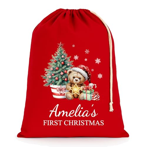 Personalised Teddy Star Christmas Santa Sack with Name
