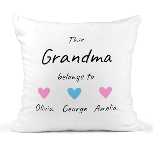 White This Grandma Belongs To cushion cover with heart names