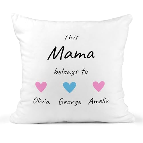 White This Mama Belongs To cushion with children's heart names