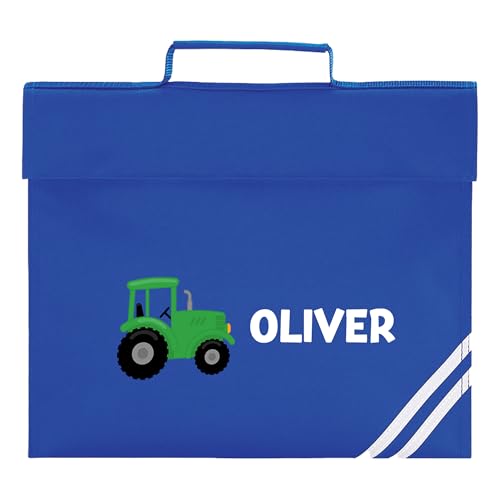 Personalised tractor theme school book bag with name.
