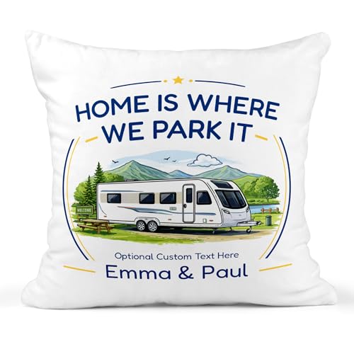 Twin-axle caravan cushion with names and optional message