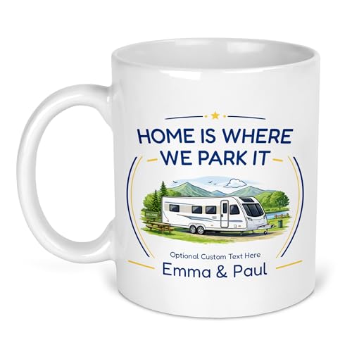 Personalised Twin Axle Home Is Where We Park It Ceramic Mug with Name