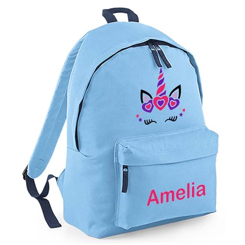 Personalised Unicorn Face - Light Blue Kids Backpack with Name product image