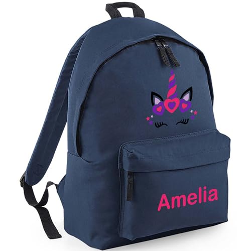 Personalised Unicorn Face - Navy Kids Backpack with Name product image