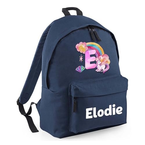 Personalised Unicorn Initial - Navy Kids Backpack with Name and Initial product image