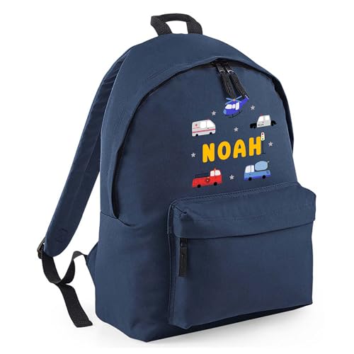 Personalised Vehicles and Stars - Navy Kids Backpack with Name product image