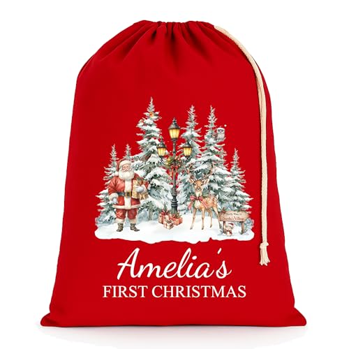 Personalised Village Scene Christmas Santa Sack with Name