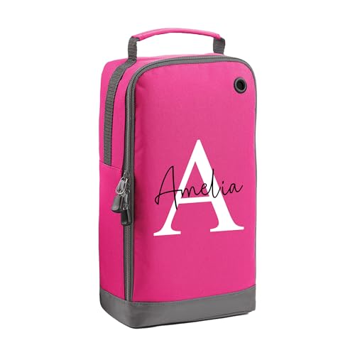 Pink kids boot bag with white initial design