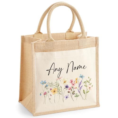 Personalised Wild Flowers Any Name Jute Tote Bag with Name product image