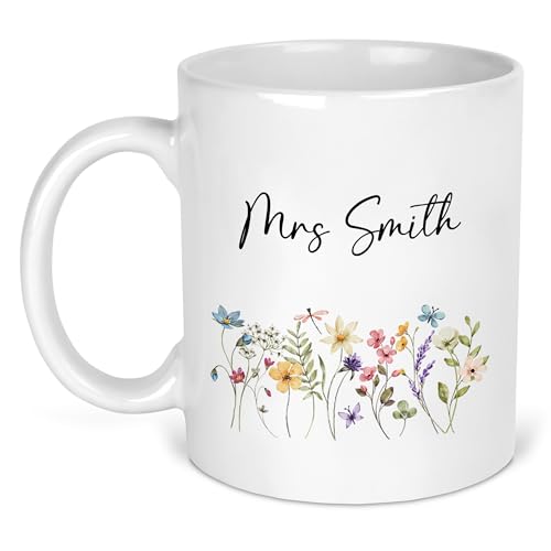 Wildflowers teacher ceramic mug with personalised name